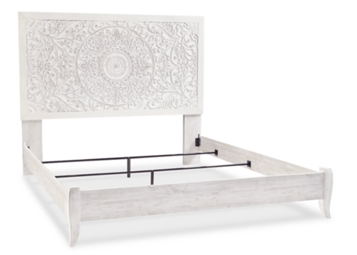 Carved Medallion Patterned Headboard in Whitewash (King) - HER Home Design Boutique